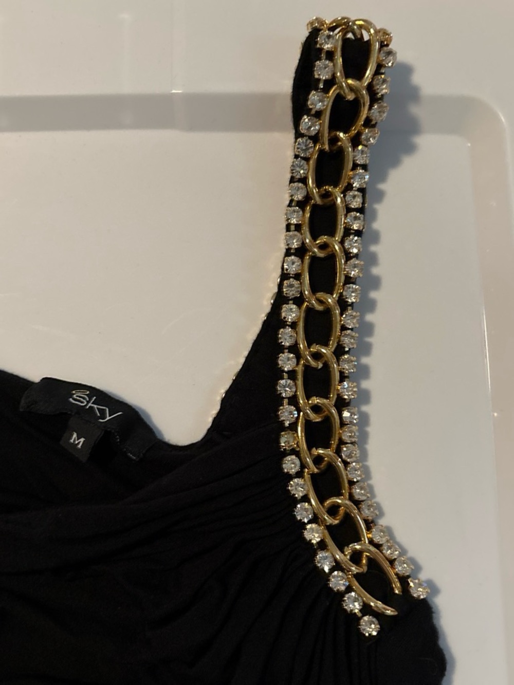 Sky Black One-Shoulder Dress with Gold Chain Strap - Picture 3 of 5